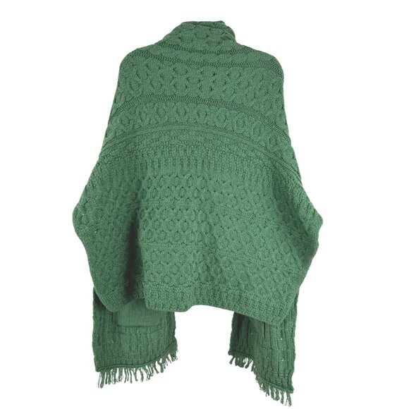 Aran Woollen Mills Fisherman Shawl Wrap One Size Green Merino Wool NWT FS-1455 - Picture 5 of 10